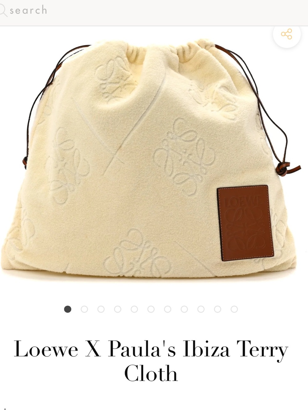 Loewe X Paula’s Ibiza Terry Cloth Calfskin Pouch w/Leather Drawstring Straps